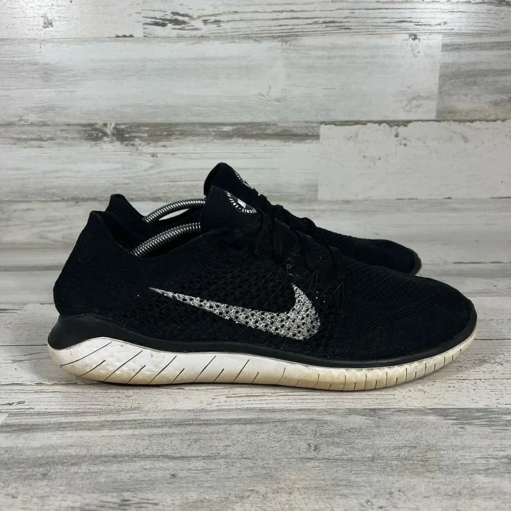 Nike Men's Black White Free Run Flyknit Athletic Shoes US 12